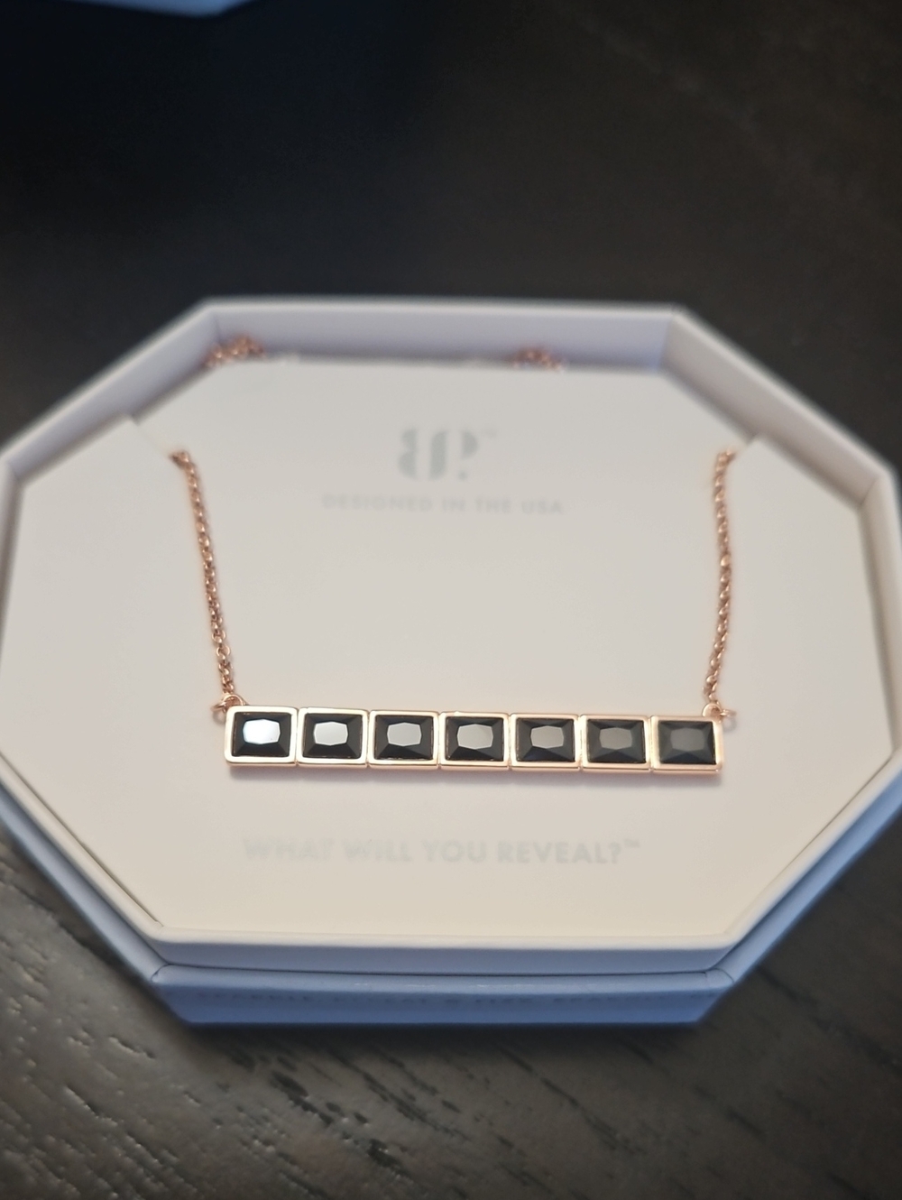 Rose Gold Bar Necklace with Black Stones - Unbranded